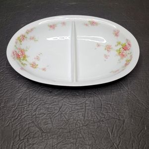 Antique Royal Schwarzburg Divided Serving Dish Pink Flowers Excellent Condition